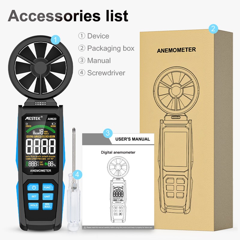 Handheld High Accuracy Anemometer Double Bearing 8-blade Fan Digital Anemometer