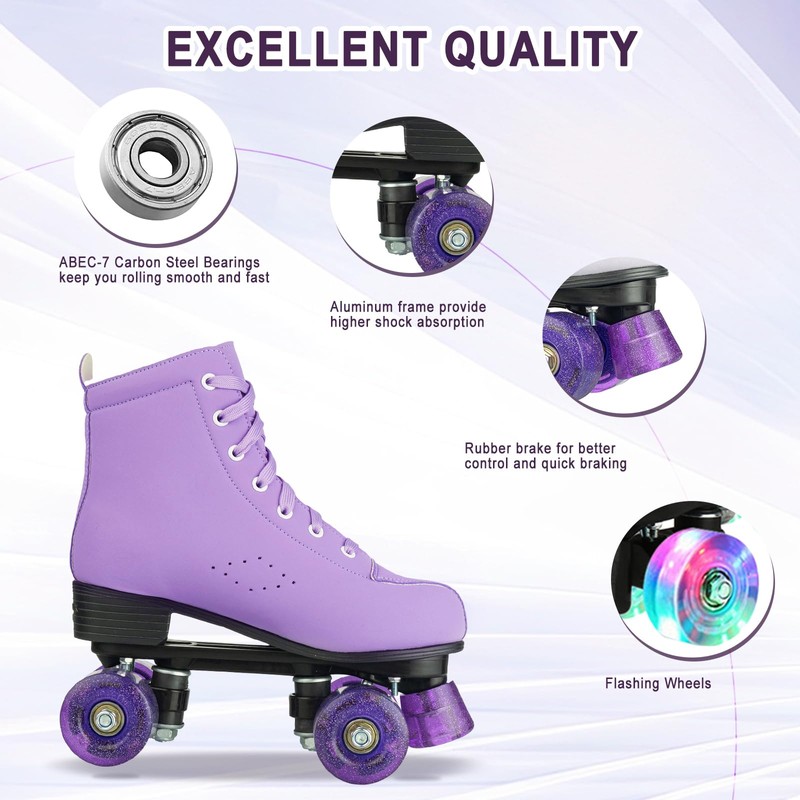 Hurber Women Roller Skates High-Top Double-Row PU Leather Outdooer Roller