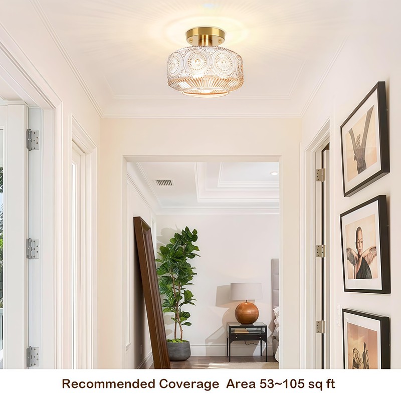 Jolydoly Semi Flush Mount Ceiling Light,Globe Glass Ceiling Light,Vintage Small