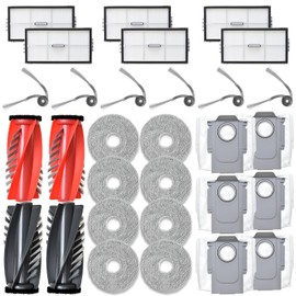 Accessories Replacement Parts Compatible with Roborock Saros 10R Robot Vacuum Cleaner, 4 Rubber Main Brush, 6 Filters, 6 Dust Bags, 8 Mop Pads, 6 Side Brushes