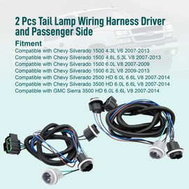 2 Pcs Tail Lamp Wiring Harness Driver and Passenger Side Fit for Chevy Silverado 1500 2500 HD 3500 HD GMC Sierra 3500 HD 2007-2014 Tail Light Wire Socket Harness Kit Replace 645-936 645-930 15824514