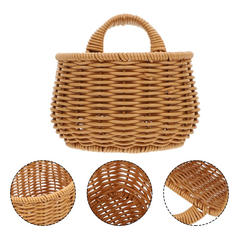 OSALADI Wall-Mounted Kitchen Basket Small Brown Imitation Woven Plastic Container