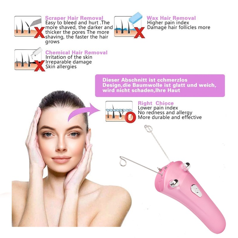 Electric Facial Threading Hair Removal Epilator LED USB Rechargeable Cordless