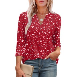 OFEEFAN 3/4 Length Sleeve Womens Tops Dressy Casual Cute Summer Blouse for Women 2025 Spring Break Essentials Blouse Printed I XL