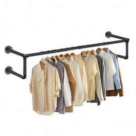 Wall Mounted Clothes Rack 36in, Industrial Pipe Clothing Racks Wall Mount, Heavy Duty Iron Garment Racks, Space Saver Multi-purpose Hanging Rod for Laundry Room, Closet Storage, 1 Pack