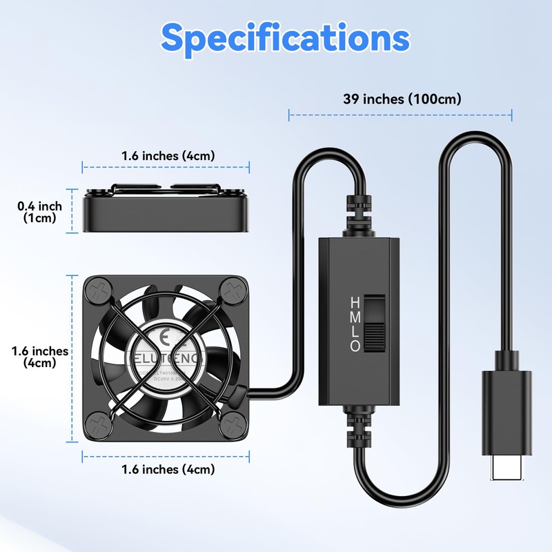 ELUTENG 40mm Mini USBC Fan Double Sided Metal Gril Small