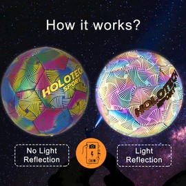 MILACHIC WTOPSBO Soccer Ball Size 4, Holographic Glow Soccer Ball, Bright PU Leather Soccer Balls for Night Games, Training, Ideal Gifts for Women and Men with Pump