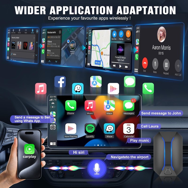 Wireless CarPlay Adapter for iPhone iOS 10+, Convert Wired to