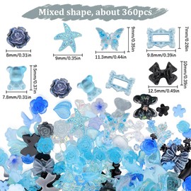 SUNNYCLUE 1 Box 4 Bags Blue Black Nail Charms 3D Flower Nail Art Resin Nail Art Charms Nail Accessories Charms Nail Art Decoration 3D Butterfly Bear Rose Starfish Flatbacks for Nail Art Decoration