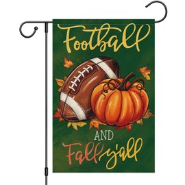 Heyfibro Football and Fall Y'all Garden Flag 12x18 Double Sided Burlap, Autumn Rugby Pumpkin Yard Flags for Thanksgiving Rustic Farmhouse Seasonal Outside Outdoor Decoration (ONLY FLAG)