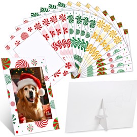 Leinuosen 120 Pcs Christmas Picture Frame Ornaments 4x6 Paper Photo Frames Bulk Cardboard Frames with Stand DIY Red and Green Photo Crafts Frame for Hanging Ornament Decorations (Circle Theme)
