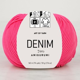 Denim Amigurumi Yarn Art 55% Cotton 45% Poliacrylic 50g 174 Yds Soft Smooth Sport Fine (2) for Crocheting Knitting Blankets Baby Garments More Colors (Neon Pink, Pack 1)
