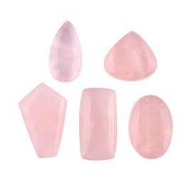 Natural Rose Quartz Stone, Natural Gemstones and Crystals Cabochon Lot, DIY Jewelry Making Loose Gemstones, Chakra Healing Crystals, Wire Wrapping Cabochons, Pack of 5 (Large)