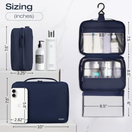 KAZAY Hanging Toiletry Bag with TSA Approved Detachable Pouch, Travel Toiletry Bag, Water Resistant, Premium Nylon, Travel Size Toiletries, Cosmetic Bag, Makeup Bag, Unisex (Navy)