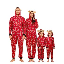 IFFEI One Piece Christmas Pajamas Family Matching Pyjamas Deer Hooded Jumpsuit Loungewear Pjs Women Medium