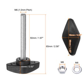 sourcing map 8pcs Tee Wing Knobs M6 x 50mm Metric Thread 36mm T Head Plastic Handles Thumb Screws Hand Clamping Threaded Stud Knob Grip Thumbscrew with Nuts Washers, Black