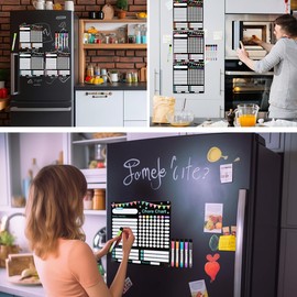 OctBird 3 Magnetic Sheets+6 Pens to do List Board,Chores Board for Family Magnetic Meal Planner for Fridge,Menu Board for Kitchen,Chore Chart for Kids,Weekly Menu Board (Black Background)