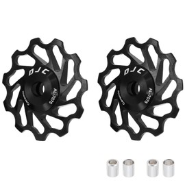 DJC Motorcycle Ceramic Bearing Pulley Wheel 2 Pcs Guide Roller Jockey 11T 12T 13T 14T 15T 16T MTB Road Bike Clear Derailleur for Shimano Sram Pulley Oil Slick Rainbow Color (2pcs 11T, Black)