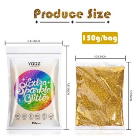 Gold Glitter, YGDZ 150g Gold Fine Glitter for Resin Crafts Nails Tumblers Face Eye Body Skin Hair Decoration, 0.3mm
