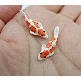 1shopforyou Lot of 12 Miniature Koi Fish Fairy Garden Supplies Animal Fish Figurine Furniture Dollhouse #Orange & White Color
