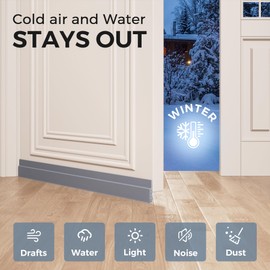 GroTheory 2 Pack Door Draft Stopper, Under Door Draft Blocker, Soundproof Weather Stripping Door Seal, 2"" W x 39"" L, Grey