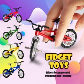 Novelty Place Mini Finger Bike - Miniature Fidget Bicycle Toy Game Set for Kids and Adults - Metal Bike Model Collections Decoration - 4 Colors (4 Pack)
