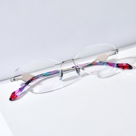 FONEX Titanium Glasses Frame,Rimless Frameless Luxury Diamond Optical Eyeglasses for Women (6122 Purple)