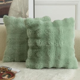 Mandioo Pack of 2 Cushion Covers 55cm x 55cm Decorative Thick Plush Wool Throw Pillow Covers cases for Sofa Bedroom Living Home 22 x 22 Inch Sage Green