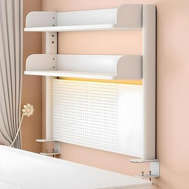 RAUMPA Clamp On Desk Shelf Organizer with Pegboard Top of Desk Extender Rack,Gaming Bookshelf Supplies Storage Display Rack Shelf Adjustable (37.4 * 31.5 in(high*Long))