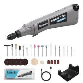 Bucasso Variable Speed Rotary Tool Kit with 2.0 universal chuck from 1/50'' to 1/8'', Cordless Rotary Tool with LED Light, Multi-Purpose Power Tool for Sanding, Polishing, Drilling, DIY Crafts
