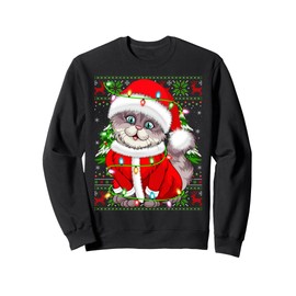 Cat Christmas Lights Santa Costume Cat Ugly Xmas Sweaters Sweatshirt