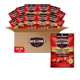 Jack Link's Chicken Tender Bites, Sweet BBQ, Bulk Pack - Flavorful Meat Snack for School, 9g Protein and 70 Calories, Made with 100% Chicken, 1oz (Pack of 48)