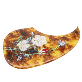 Acoustic Guitar Pickguard 2mm Thick Pickguard Anti Scratch Plate Inlaid Abalone Flower for Most Martin Acoustic Guitar Replacement Parts (Amber Flower)
