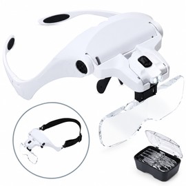 LED Head Magnifier with 5 Interchangeable Lenses for Jewelry Repair – Hands-Free Magnification with Built-In Light for Crafts and Precision Work