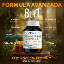 OBY Immune Complex 8 en 1 | Vitamina C y Zinc con Echinacea, Ajo Envejecido, Jengibre, Propóleo, Betaglucanos y Piperina | Fórmula Premium | Suplement