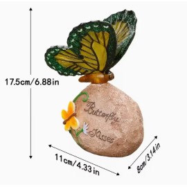 Solar Powered Butterfly on Rock Statue Resin Butterfly Figurine with LED Light for Garden DecorColor: Brown, Size: One Size