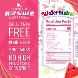 Wiley Wallaby Licorice 5.5 Ounce Watermelon Low Sugar Gluten Free Gourmet Soft & Chewy Australian Licorice Candy Twists, 1 Pack