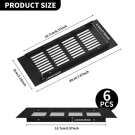 Aramanara 6 Pcs 200 x 80 mm Air Vents Grille Cover, Black Aluminum Alloy Air Vent, Square Ventilation Grille with Screws for Wall Kitchen Furniture Cupboard