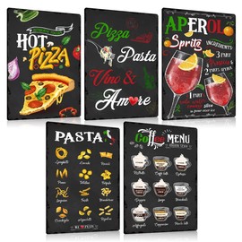 ESFIVHO Pack of 5 Vintage Metal Sign Italy Food 20 x 30 cm - Italian Pizza Pasta Coffee Sign - Wall Decoration Gift for Kitchen Restaurant