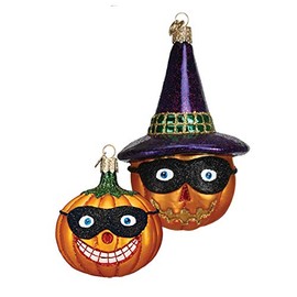 Old World Christmas Masked Jack O'Lantern Glass Blown Ornament for Christmas Tree, 2 Count