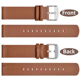 Wocci Thin Flat Watch Straps for Men and Women, Top Grain Leather, Quick Change Replacement Straps, 18 mm / 20 mm / 22 mm, Brown (silver buckle), 18mm