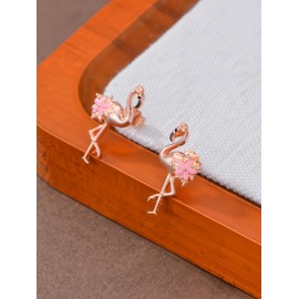 Dorunmo Flamingo Earrings for Women 925 Sterling Silver Pink Rose Gold Flamingo Stud Earrings Cute Bird Animal Jewelry Christmas Gifts