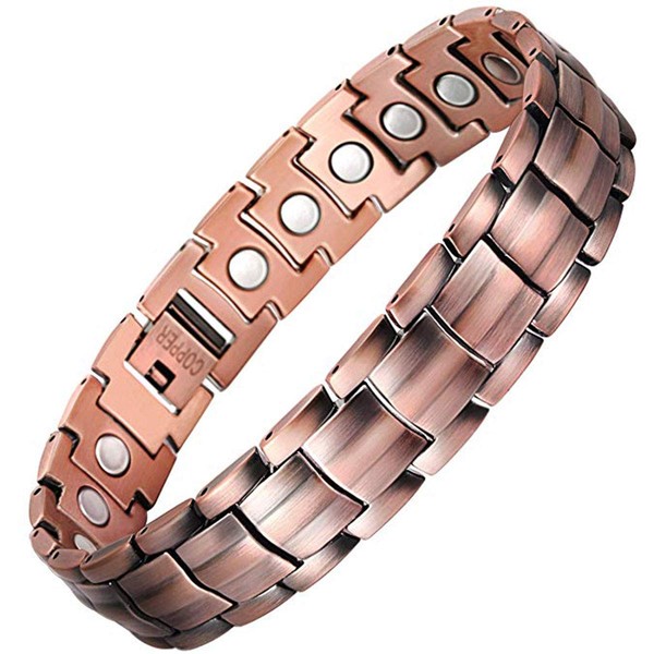 Feraco Copper Bracelet for Men - Magnetic Therapy for Arthritis Pain Relief Carpal Tunnel - 3500 Gauss Magnets for Migraines Tennis Elbow - 100% Pure Copper Jewelry Gift with Adjustable Sizing Tool