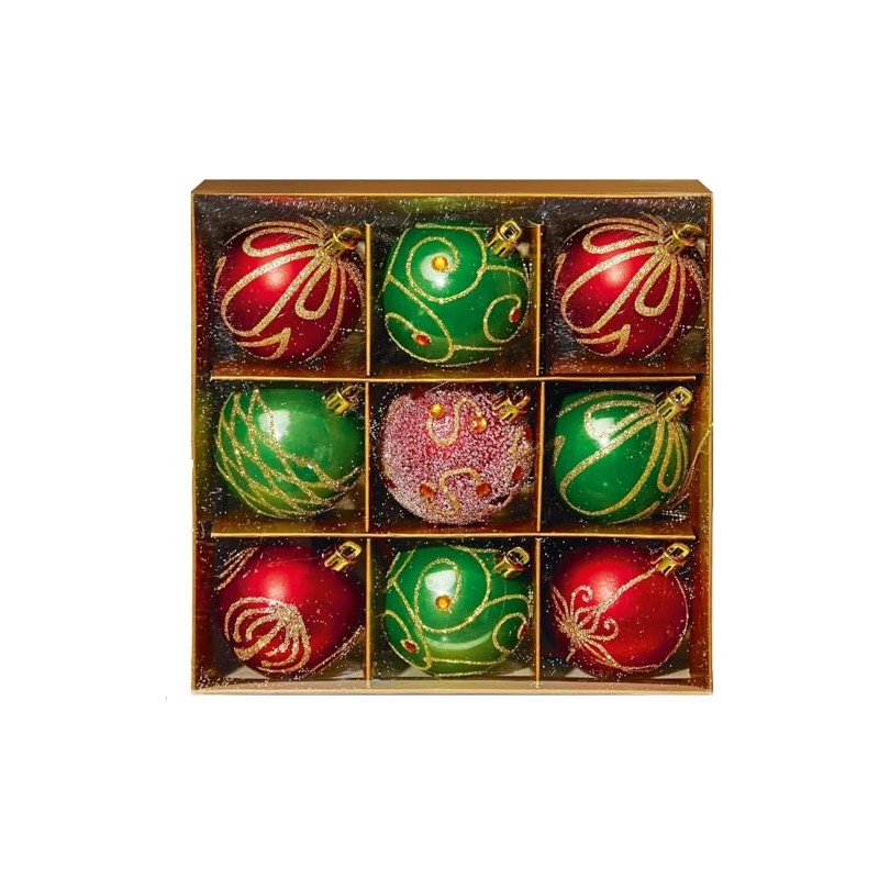 UKDD® Set of 9 Premium Baubles Luxury Christmas Tree Bauble