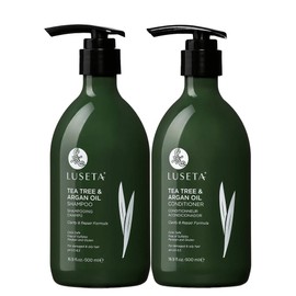 Luseta Tea Tree & Argan Oil Shampoo & Conditioner Set 2x16.9oz for Damaged and Oil Hair - Clarifying,Hydrating and Fighting Dandruff - Sulfate and Paraben Free for Men and Women