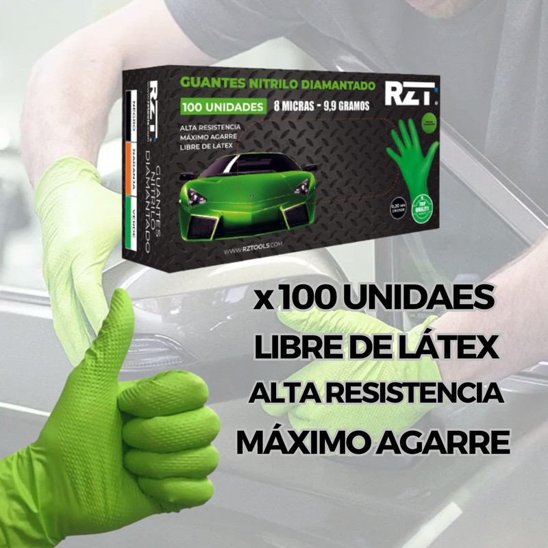 RZT 100 Nitrile Gloves Diamond Coated Green GRIP Work Gloves