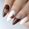 24Pcs Maple Leaf Press on Nails Medium -Length Almond Nail