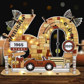 Belillpipi 2025 Wooden Colour Original 60th Birthday Decoration Birthday Wood with LED, Women & Men Birthday Pixel Retro Wooden Sign Guest Book for Gifts, Parties, Birthdays, Anniversary