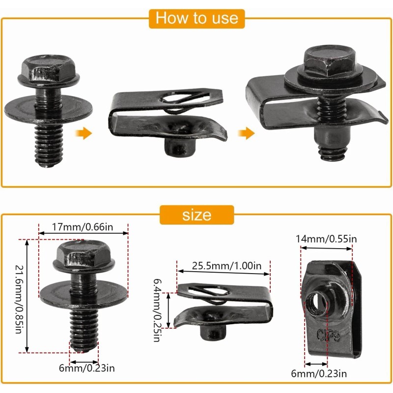 Unbranded For Dodge Truck Body Bolts U-nut Clips M6 Engine