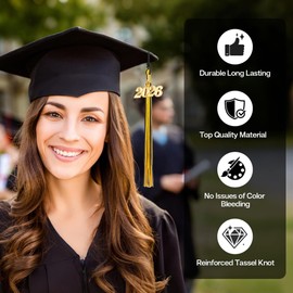 2026 Tassel Graduation, Tassels for Graduation Cap 2026, Black Gold Tassel Cap Decorations with Gold Charms Memorial Cords Graduate Hat Ceremonies Accessories for Class of School Grad Souvenir Gifts